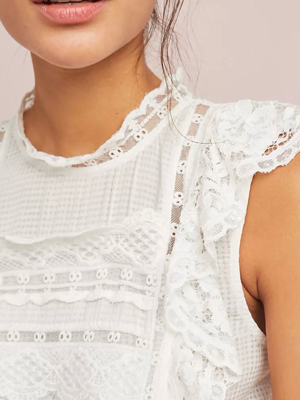 Anthropologie x Maeve Victoria Blouse white lace sleeveless - Picture 4 of 7